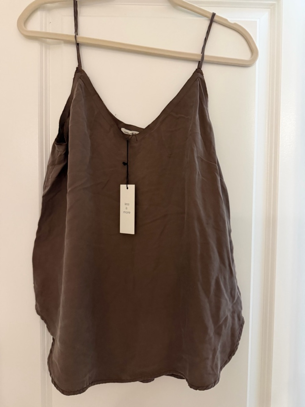 Less is More Brown Silk Spaghetti-Strap Tank